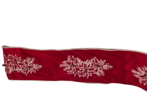 [MTX71619] 4"X5Y EMBRD POINSETTIA/PINE VELVET RIBBON