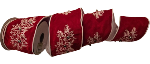 [MTX71619] 4"X5Y EMBRD POINSETTIA/PINE VELVET RIBBON