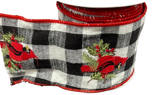 [MTX71613] 4"X5Y CARDINAL EMBR CHECK/TAFFETA BACK RIBBON