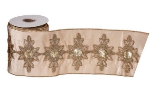 [MTX71604] 6"X5Y SEQ/GLT EMBR/CREME TAFFETA BACK RIBBON