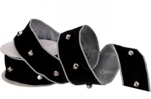 [MTX71578] 2.5"X5Y JINGLE BELL ON BLACK VELVET RIBBON