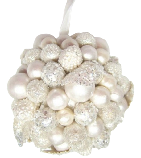 4" MICRO BEADED W/PEARL BALL ORNAMENT