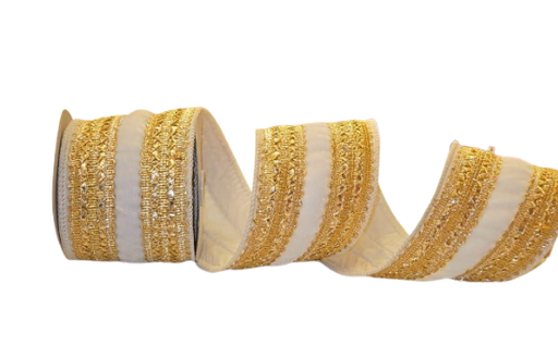 [MTX71525] 4"X5Y VELVET W/EMBROIDERED TRIM RIBBON