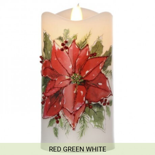 [MTX1485] 6" LED/BTY/TMR POINSETTIA/BERRY FAUX CANDLE