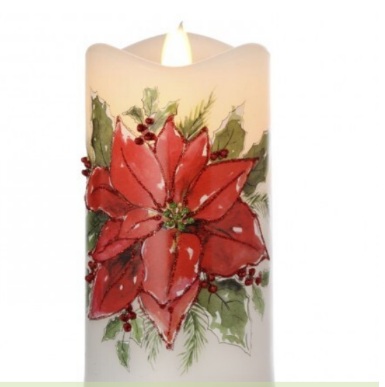 [MTX71485] 6" LED/BTY/TMR POINSETTIA/BERRY FAUX CANDLE
