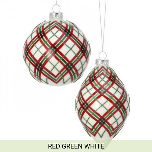[743903170875] 4.5" GLS PLAID BALL/FINIAL ORNAMENT INDIVIDUAL