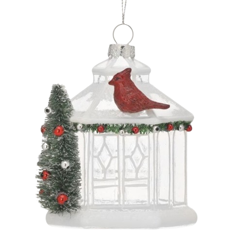 [MTX71459] 4.5 GLASS GAZEBO W/ CARDINAL ORNAMENT