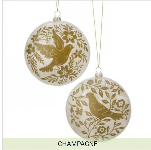 [743903170493] 5" GLASS GILDED DOVE DISK ORNAMENT INDIVIDUAL