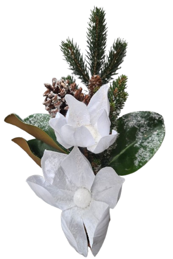 [MTX71331] 19" SNOWY MAGNOLIA/PINE W/CONE TREE PICK