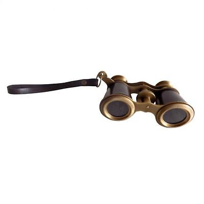 [743903167721] 10" BRASS BINOCULAR W/LEATHER STRAP