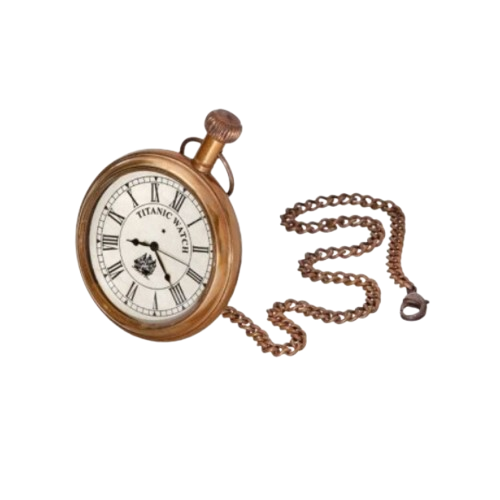 [MTX71263] 9" BRASS/GLASS POCKET WATCH W/CHAIN