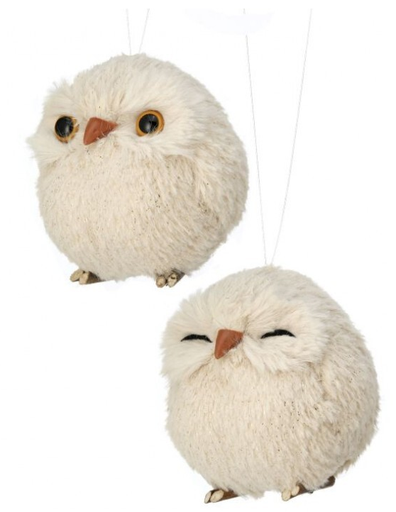 [743903166830] 4.5" CHUBBY SNOW OWL ORNAMENT INDIVIDUAL