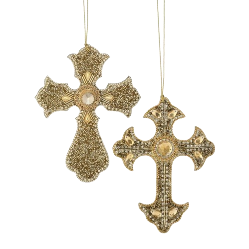 [MTX70938] 7.5" JEWELED W/BEAD CROSS ORNAMENT INDIVIDUAL