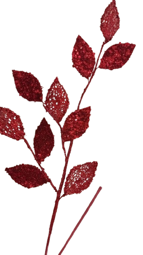 [MTX70514 RED] 30" GLITTER W/SEQUIN LEAF SPRAY RED