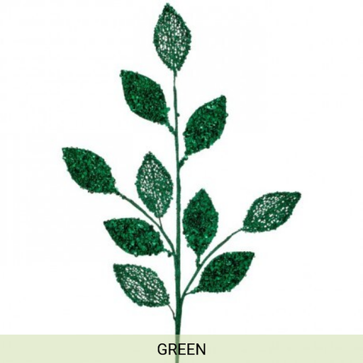 [743903156015] 30" GLITTER W/SEQUIN LEAF SPRAY