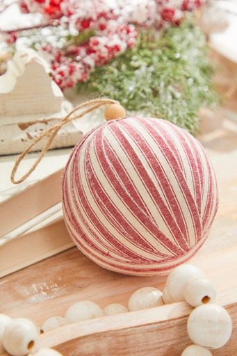 [743903155766] 4" TICKING FABRIC BALL ORNAMENT