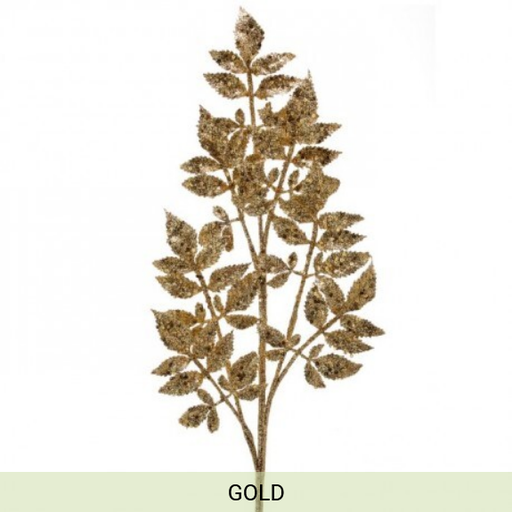 [743903153113] 28" GLITTER W/SEQUIN LEAF SPRAY