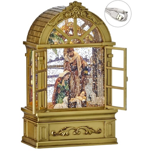 [MTX70363] 9"LED B/O TMR HOLY FAMIL ARCH WINDW GLOB USB