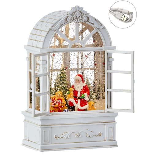 [MTX70361] 9"LED B/O TMR SANTA/TREE ARCH WINDW GLOBE USB