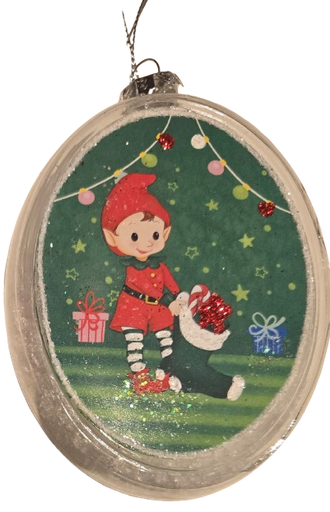 [MTX70255] 4"GLS OVAL DISC ELF ORN 2/AST