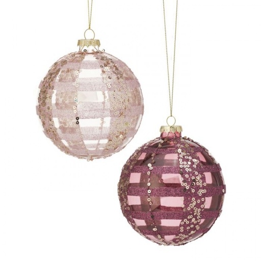 [743903150297] 4"GLS CLEAR STRIPE/JEWEL BALL ORN INDIVIDUAL