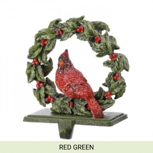 [MTX70170] 6"RESIN CARDINAL/WREATH STOCKING HOLDER