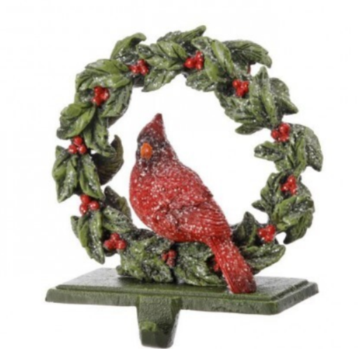 [MTX70170] 6"RESIN CARDINAL/WREATH STOCKING HOLDER