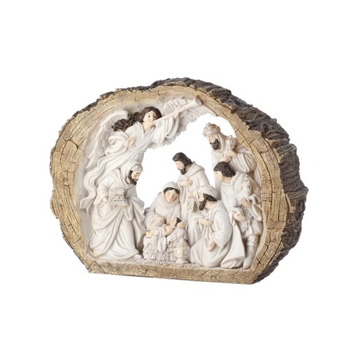 [MTX70163] 13"RESIN NATIVITY IN WOOD CRESH