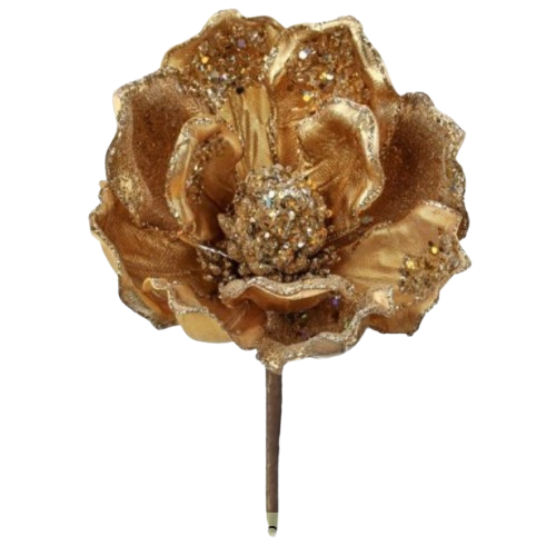 [743903120238] 18"HX8"D HEAVY JEWELED MAGNOLIA STEM