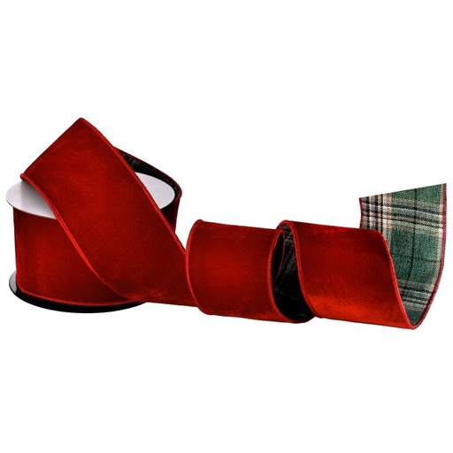 [MTX69803] 4”X10Y TWO SIDED VELVET/PLAID RIBBON