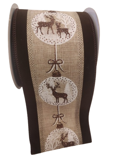 [MTX69730] 4"X10Y BROWN BACK/DEER ORNAMENT RIBBON