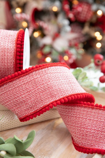 [743903113414] 4"X5Y HOUNDSTOOTH POM POM TRIM RIBBON