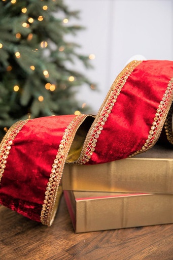 [743903112950] 4"X5Y JEWEL TRIM EDGE SHELDON VELVET RIBBON