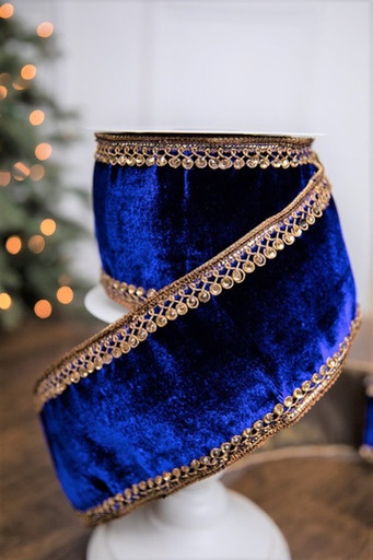 [743903112936] 4"X5Y JEWEL TRIM EDGE SHELDON VELVET RIBBON