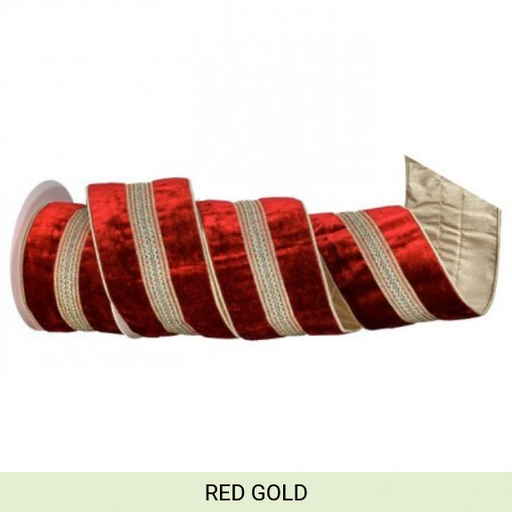 [MTX69473] 4"X5Y GOLD BRAID TRIM VELVET GOLDBACK RIBBON
