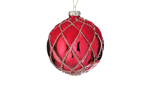 [743903110994] 4"GLASS BEAD MESH FLOCK BALL ORNAMENT