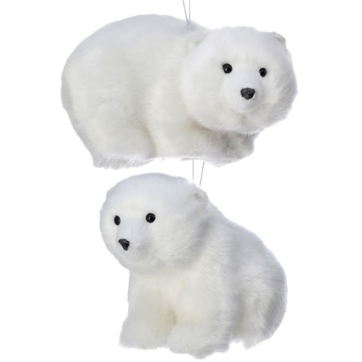[MTX69366] 4.5"FUR MOLDED WHITE BEAR ORNAMENT INDIVIDUAL