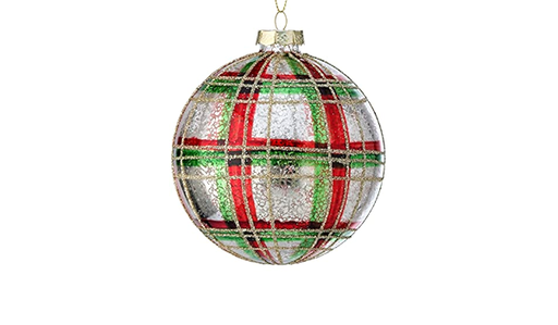 [743903110659] 4"MERC GLASS PLAID BALL ORNAMENT