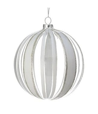 [743903107154] 5.5"GLASS CLEAR STRIPE BALL ORNAMENT