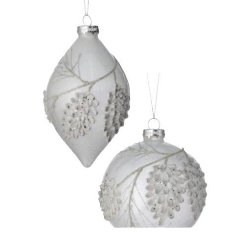 [MTX69107] GLASS FROST PINE CONE BALL/FINIAL ORNAMENT 