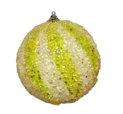 [MTX68998] ICED CANDY STRIPE BALL ORNAMENT GREEN/WHITE