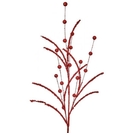 [743903104665] GLITTER/SEQUINS BEAD STEM/BALL SPRAY RED