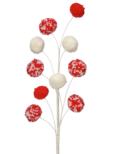 [MTX68856] PEPPERMINT POMPOM BALL SPRAY RED/WHITE