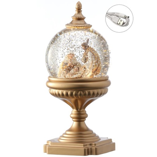 [MTX68683] 11"LED/BTY/TMR/USB NATIVITY PEDASTAL GLOBE