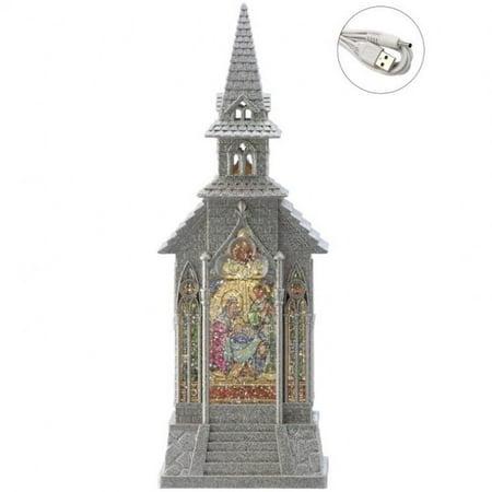 [MTX43269] 12"LED/BTY/TMR/USB STAIN GLASS CHURCH GLOBE