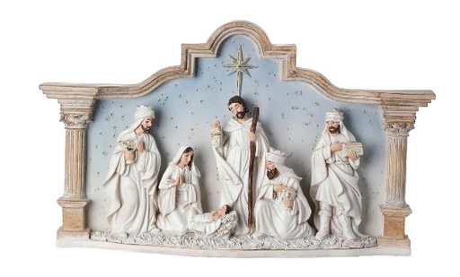 [MTX68430] 15"RESIN NATIVITY W/SKY IN COLUMN CRESH