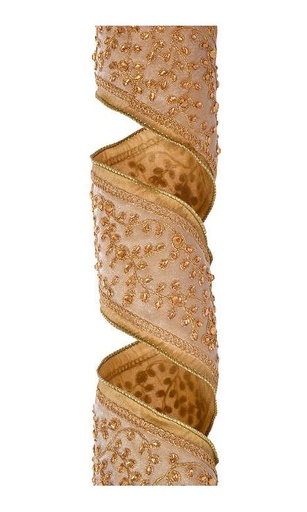 [743903044688] 4" X 5Y EMBROID JEWEL LEAF DUPION RIBBON