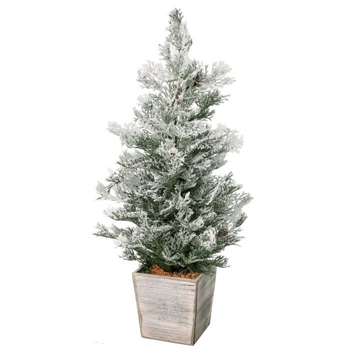 [MTX67278] 30" FROSTED PE CEDAR TREE IN MDF WOOD PLANTER