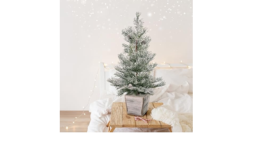 [MTX67277] 26" FROSTED PE CEDAR TREE IN MDF WOOD PLANTER