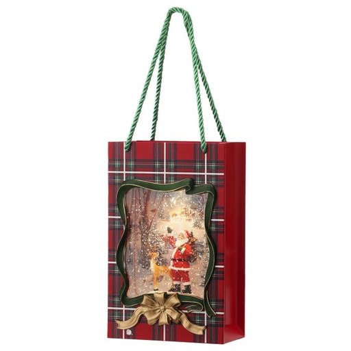 [MTX67215] 9"LED/BTY/TMR SANTA PLAID BAG WATER GLOBE USB